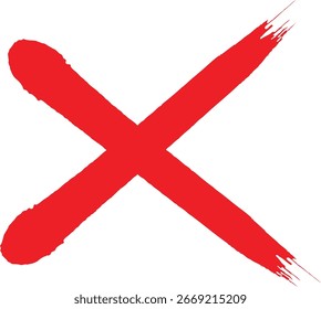 Red paint brush cross mark symbol isolated on white background. Artistic rejection icon for error, denial, or wrong action. Creative abstract cancel sign illustration design.