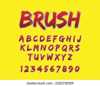 Red Paint Brush Font, Set of alphabet letters and numbers