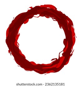 Círculo De Cepillo De Pintura Roja Aislado En Fondo Blanco. Vector. Acuarela