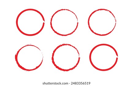 Red Paint Brush Stroke Circle Isolated On White Background. Vector.red circle brush lines.
