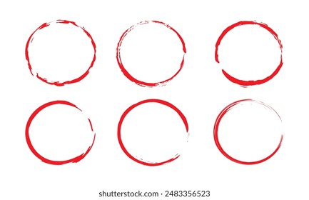 Red Paint Brush Stroke Circle Isolated On White Background. Vector.red circle brush lines.