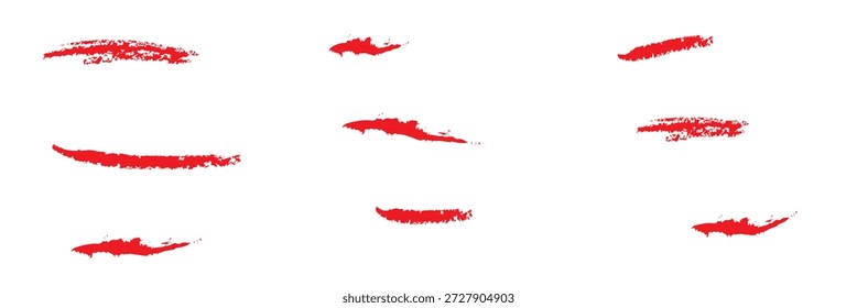 Pincelada roja del cepillo . Conjunto de pinceladas rojas con textura áspera, aisladas sobre fondo blanco, aptas para el diseño creativo, reflejos, Anuncios y acentos artísticos.