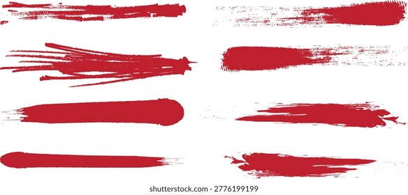 Red paint brush strokes on white background for graphics and design