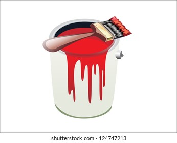 red paint bucket and brush