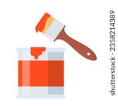 Red paint can and brush. Vector illustration for headers, banners and advertising