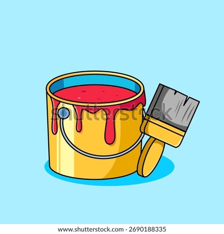 Red Paint Can and Brush Vector Illustration Cartoon Design