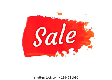 Red paint draw brush on the white background. Vector illustration