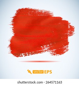 Red paint drawn with brush stroke. Paint stain vector background with brush strokes. Acrylic texture 