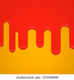 Red paint dripping on a yellow background. Vector illustration