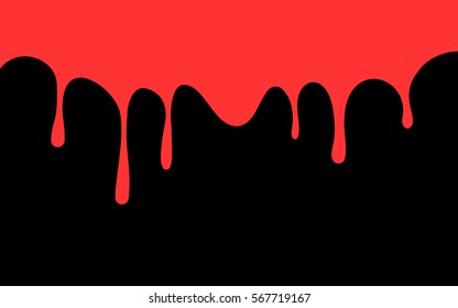 red paint drips. bloody ink flow down. black background. vector illustration