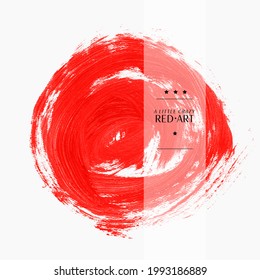 Red paint freehand round background - Vector. Creative logo texture freestyle artwork. Abstract idea.