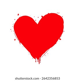A red paint heart with dripping and splatter details, on a clean white background. Concept of love, passion, and artistic expression. Valentine's day, wedding illustration.