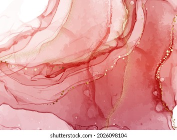 Red paint ink background , cotrast texture with gols splashes artistic watercolor design 