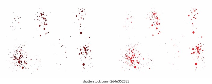 Red paint ink blood splashes background design set. Various blood paint ink splatter background design collection