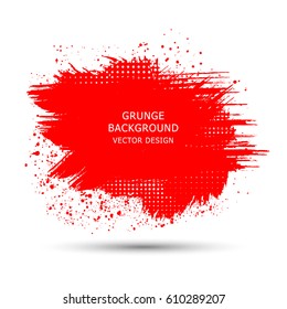 Red paint, ink brush strokes, lines. Dirty artistic design element. Vector illustration