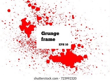 Red paint, ink splash, brushes ink droplets, blots. Dirty artistic design elements, boxes, frames. Grunge frame with space for your text or image. Template space for your text or image.