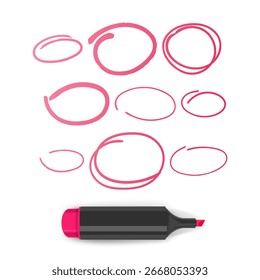 Caneta de marca de tinta vermelha círculos caneta de marca-texto para destacar e enfatizar informações