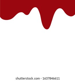 The red paint was poured from a canflow drops below on white background.