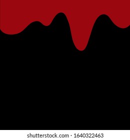 The red paint was poured from a canflow drops below on black background.