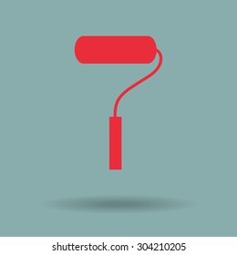Red paint roller symbol - vector icon, flat design 