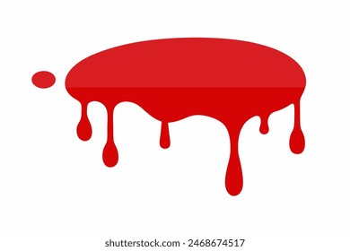 Red paint splash design concept. Blood stain, splashes. Abstract dripping shape. Creativity, dynamic, vibrant, fluid. Isolated on white backdrop
