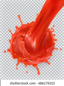 Red paint splash. Tomato, Strawberries. 3d realism, vector icon