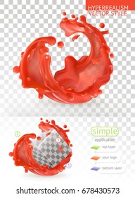 Red paint splash with transparency, 3d realism vector style simple application