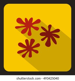 Red paint splashes icon in flat style on a yelllow background vector illustration
