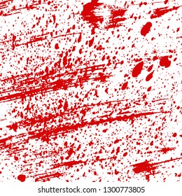 Red paint splatter, dirty. Effect with noise and grain, scarlet red watercolor paint brush splashes. White and red background pattern for design. Red grunge urban texture template.
