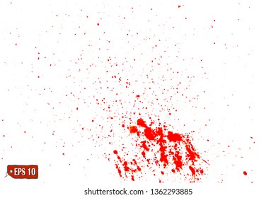 Red paint splatter, dirty. Effect with noise and grain, red watercolor paint brush splashes. Splash of blood. Grunge urban texture template. Vector illustration.
