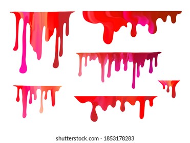 Rote Farbspritzer. Horrorleck. Tinktropfen und schmelzende Tropfen Blut.