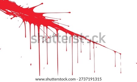 Red paint splatter on white background with drips and splashes