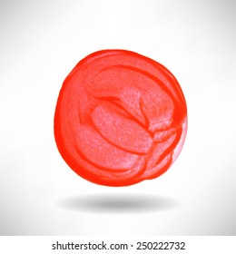 Red paint stain with a shadow on white background. Vector image.