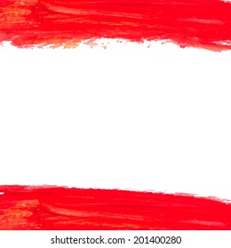 Red paint strokes. Abstract artistic vector frame with white background. 