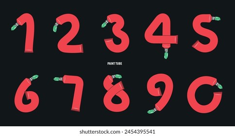 Red Paint tube and Green color, Alphabet number.