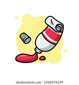 Red Paint Tube Squeezed Cartoon Icon Vector Illustration. Isolated background. Art supplies