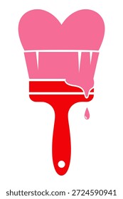 Pincel vermelho mergulhando em tinta rosa Criando uma ilustração de vetor de forma de coração