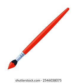 Red paintbrush with paint on bristles. Art supply, painting, and creativity concept. Flat vector illustration isolated on a white background