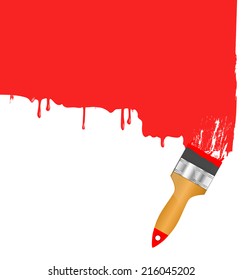 Red paintbrush painting the white wall. Background vector.