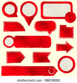 Red painted design elements, pale yellow background. Watercolor illustration for web or typography (magazine, brochure, flyer, poster).