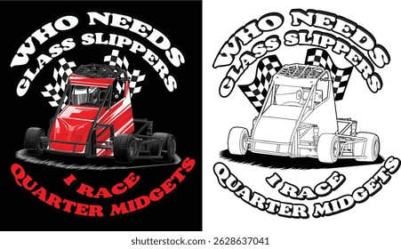 Vermelho e pintado Quarter Midget. Isolado em fundo preto, para design de camisetas, impressão e para fins comerciais.