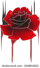Red painted rose with drops of paint