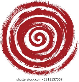 Red painted spiral texture circular graphic with abstract brushstroke artistic circular isolated illustration creative decorative whirling continuous composition minimalist background
