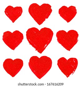 Red painted valentines hearts set