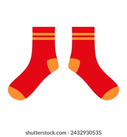 Red pair of socks with a minimalist pattern, flat illustration. Isolated on a white background.