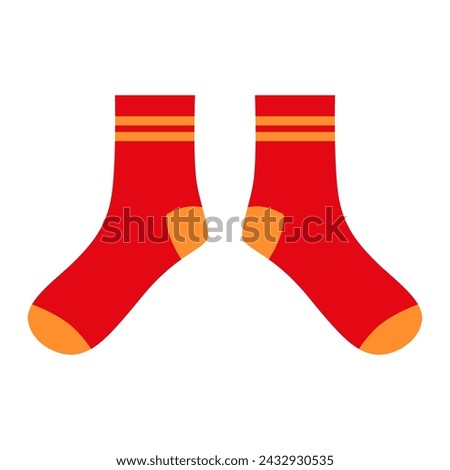 Red pair of socks with a minimalist pattern, flat illustration. Isolated on a white background.