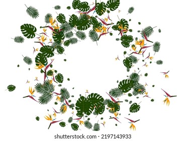 Red Palm Background White Vector. Tree Bright Backdrop. Yellow Flora. Culture Texture. Pink Jungle Pattern.