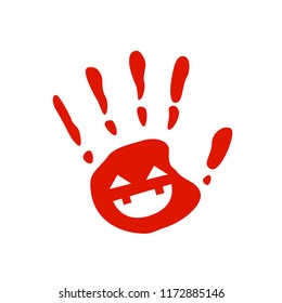 red palm print with spooky face