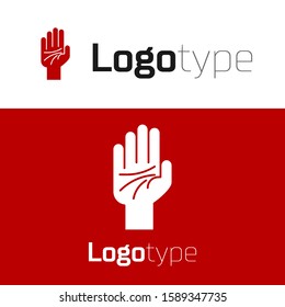 Red Palmistry of the hand icon isolated on white background. Logo design template element. Vector Illustration