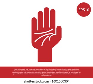 Red Palmistry of the hand icon isolated on white background.  Vector Illustration